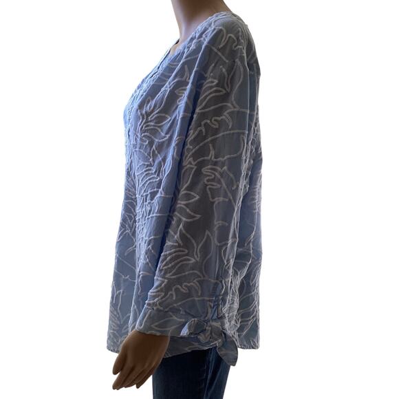 J Jill Embroidered Tie-Sleeve Top 3X lightweight blue - Picture 4 of 8